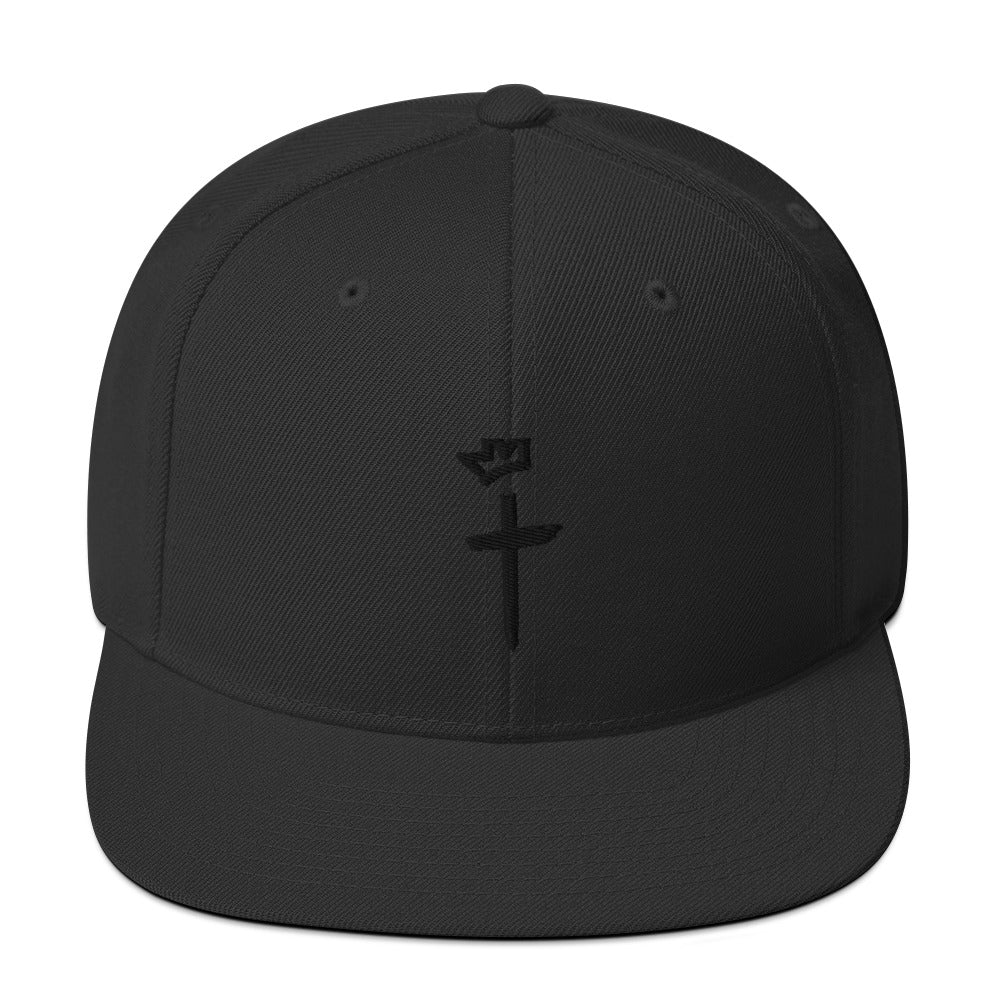 Crown and Cross Logo - Black on Black - 3D Puff - Snapback Hat