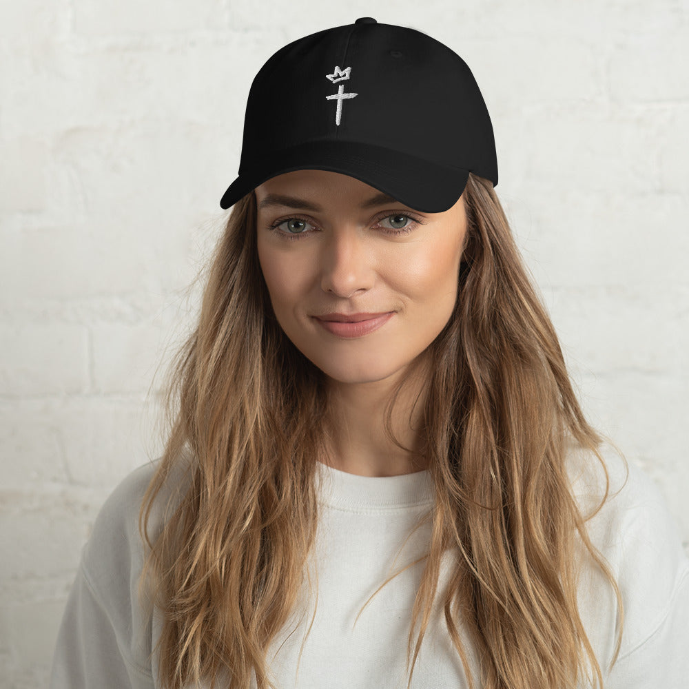 White Embroidery - Crown and Cross Logo - Dad hat