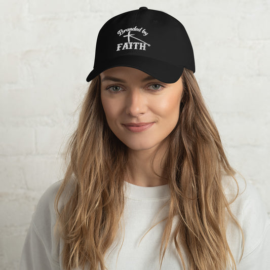 Branded by Faith - White Embroidery - Dad hat