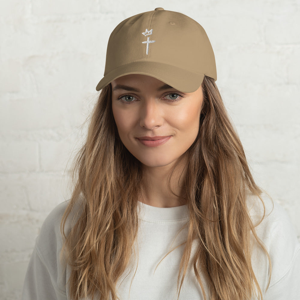 White Embroidery - Crown and Cross Logo - Dad hat