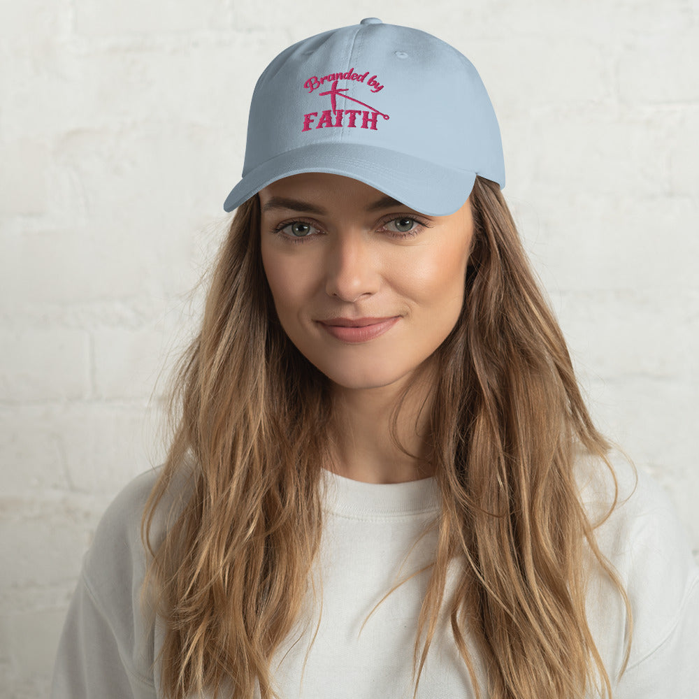 Branded by Faith - Pink Embroidery - Dad hat