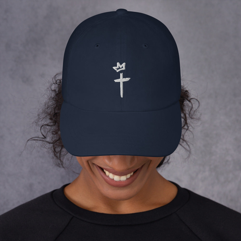 White Embroidery - Crown and Cross Logo - Dad hat