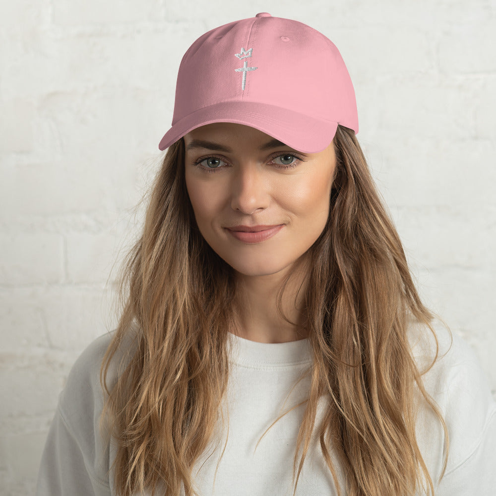 White Embroidery - Crown and Cross Logo - Dad hat