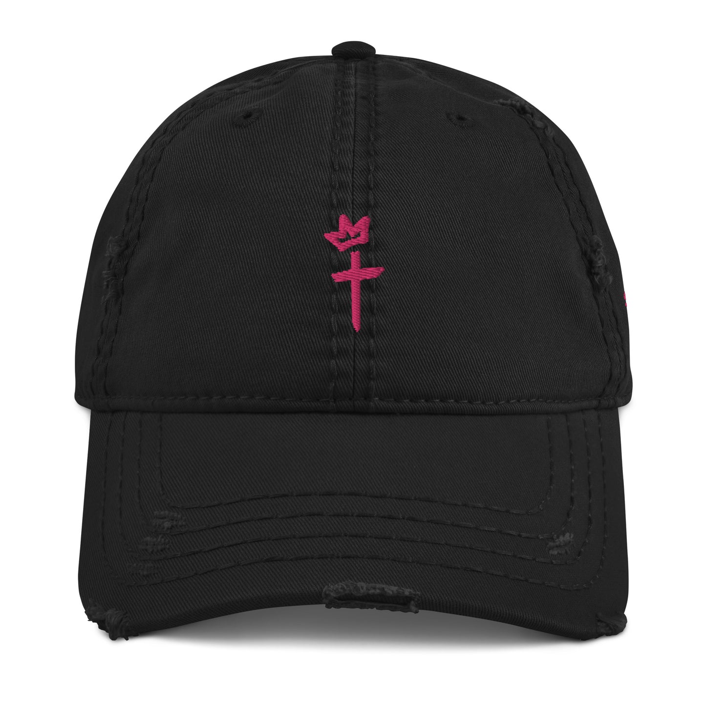 Crown and Cross Logo + #StefStrong - Pink Embroidery - Distressed Dad Hat