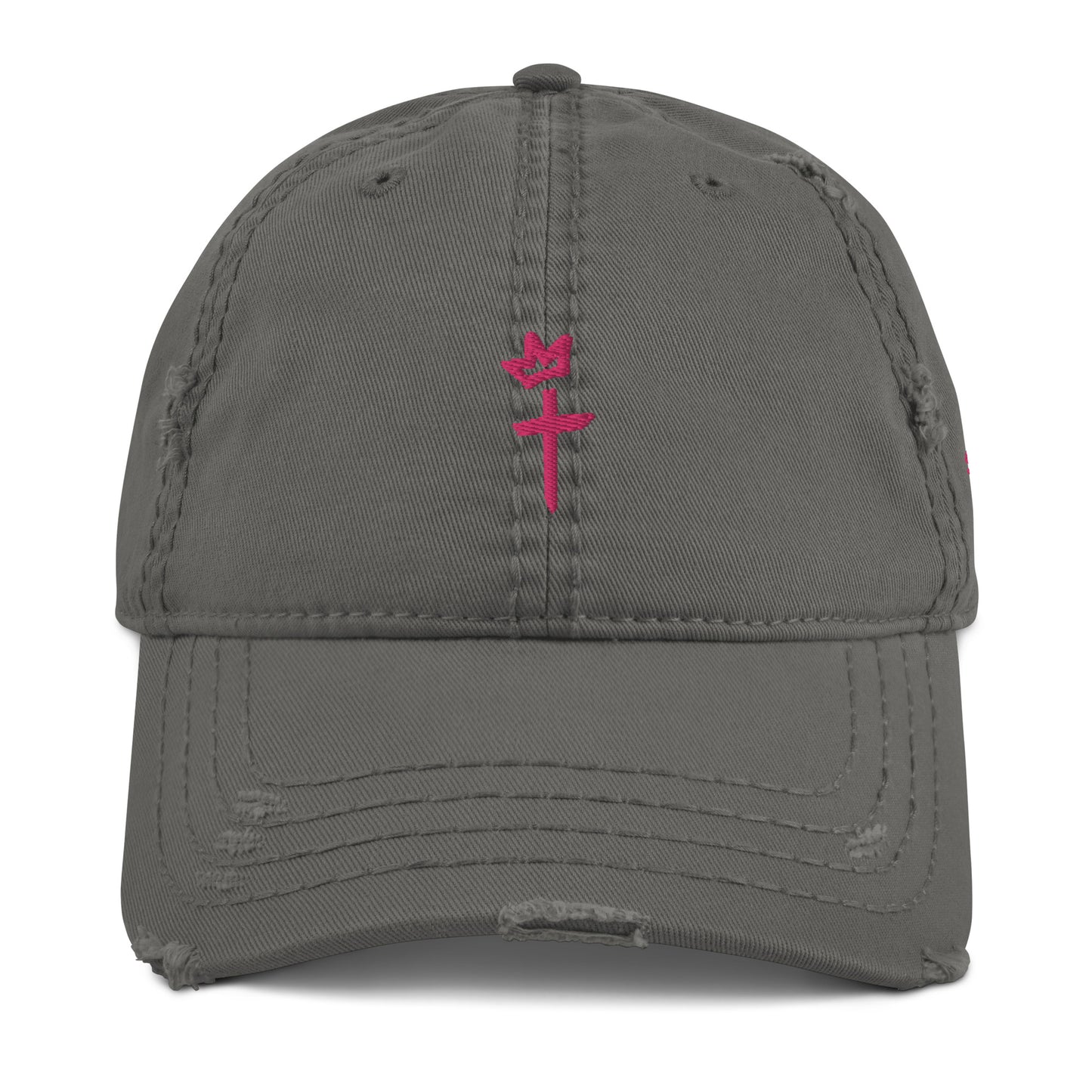 Crown and Cross Logo + #StefStrong - Pink Embroidery - Distressed Dad Hat