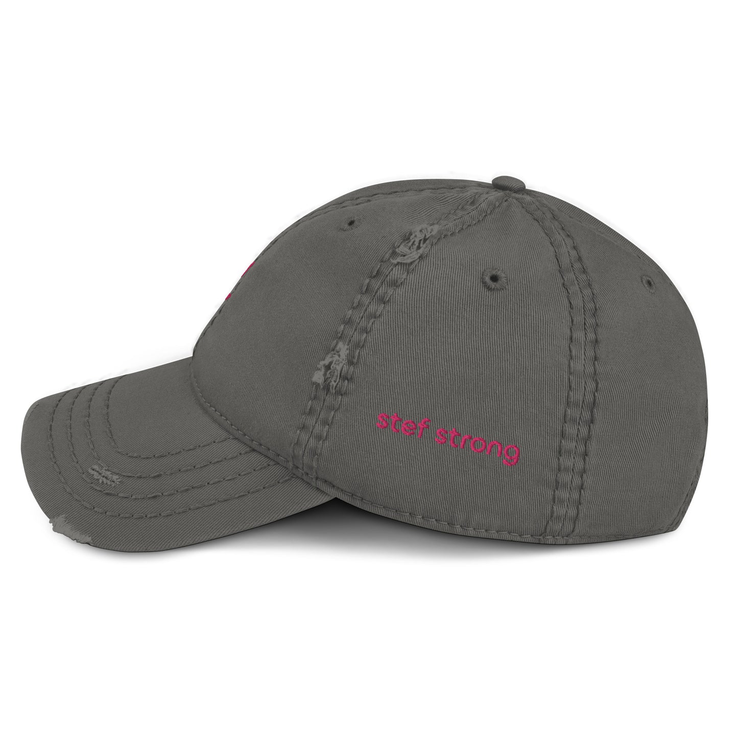 Crown and Cross Logo + #StefStrong - Pink Embroidery - Distressed Dad Hat