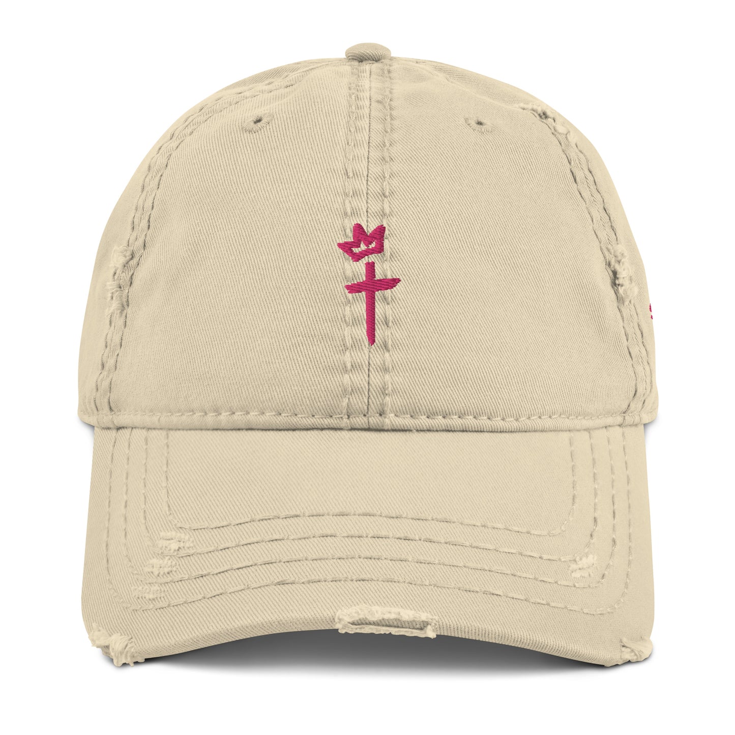 Crown and Cross Logo + #StefStrong - Pink Embroidery - Distressed Dad Hat