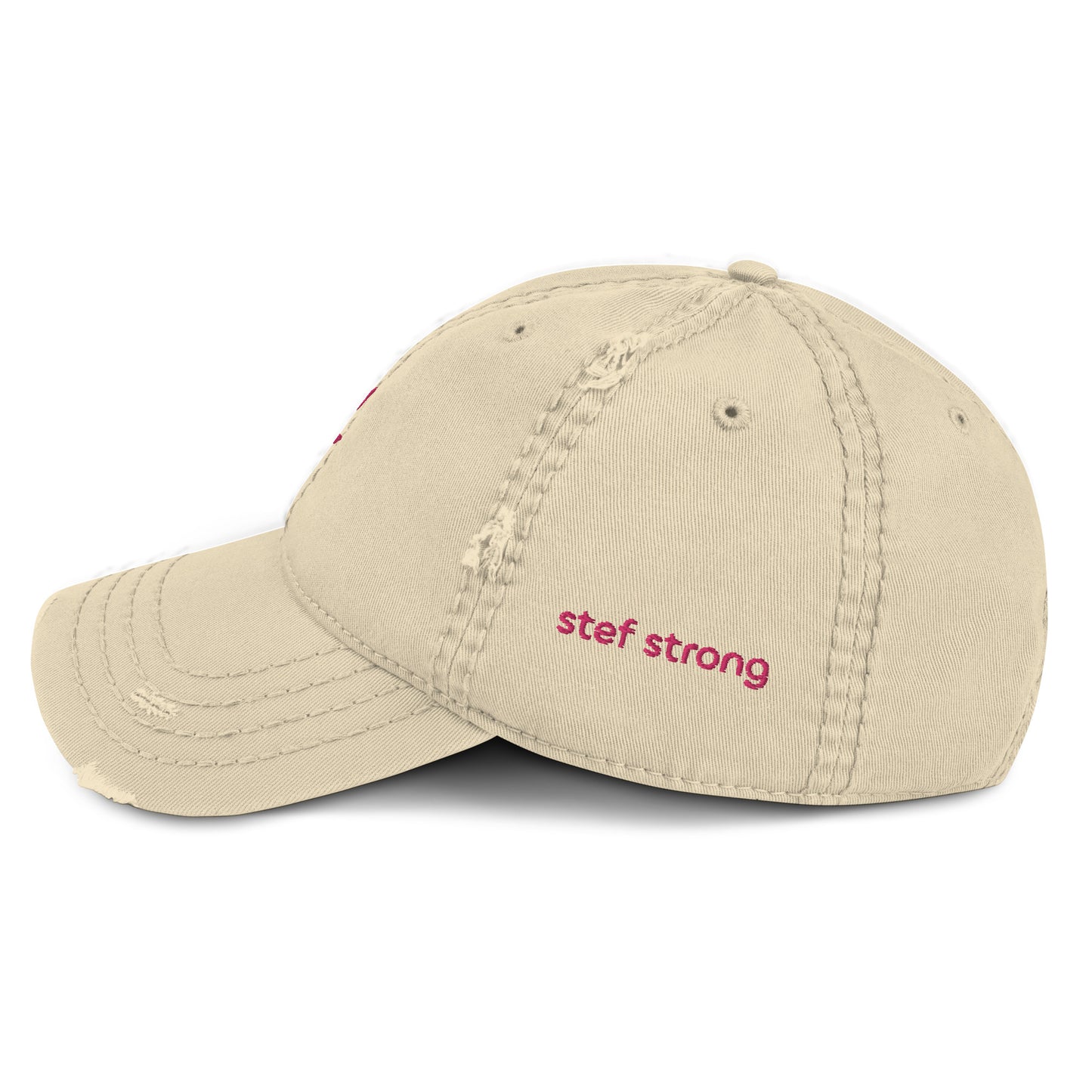 Crown and Cross Logo + #StefStrong - Pink Embroidery - Distressed Dad Hat