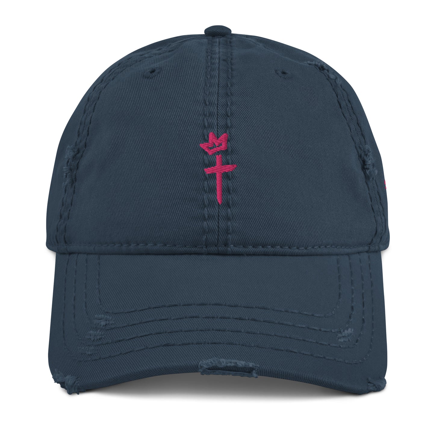 Crown and Cross Logo + #StefStrong - Pink Embroidery - Distressed Dad Hat