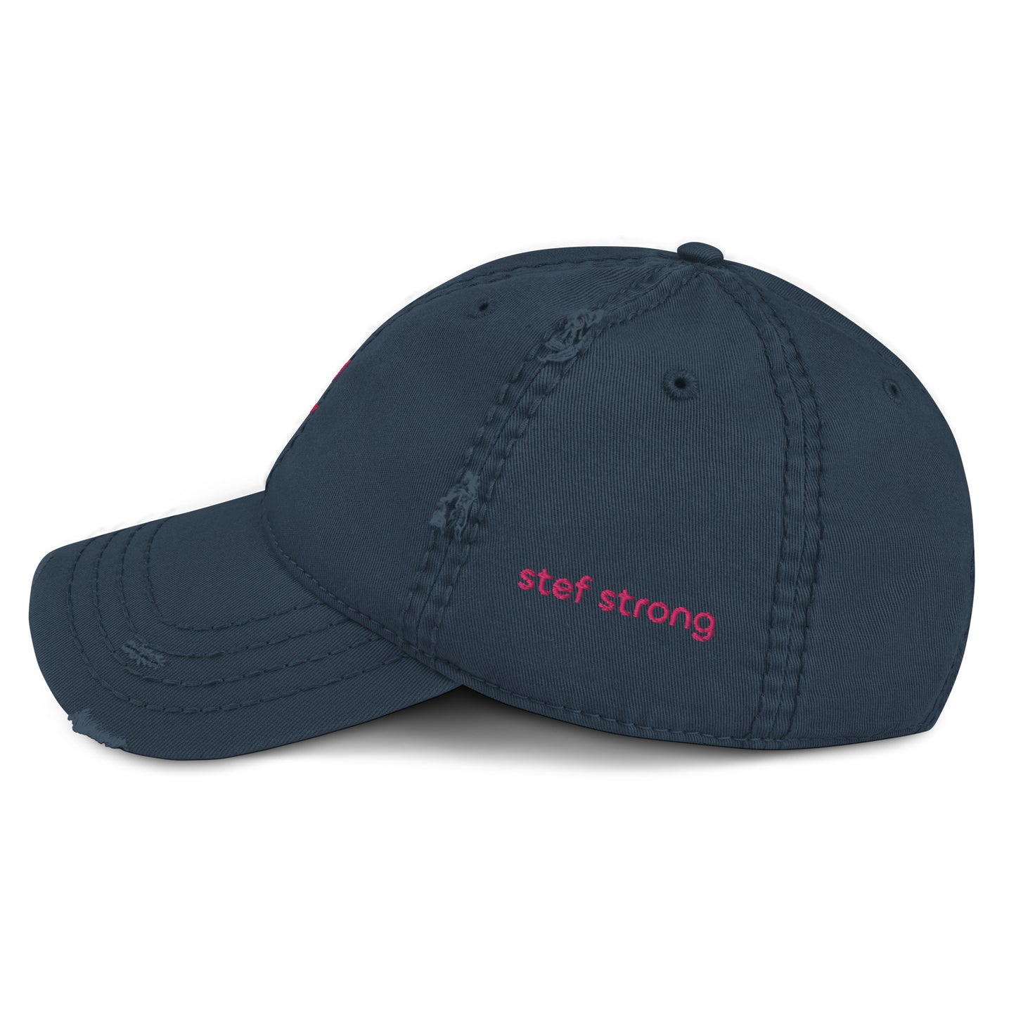 Crown and Cross Logo + #StefStrong - Pink Embroidery - Distressed Dad Hat