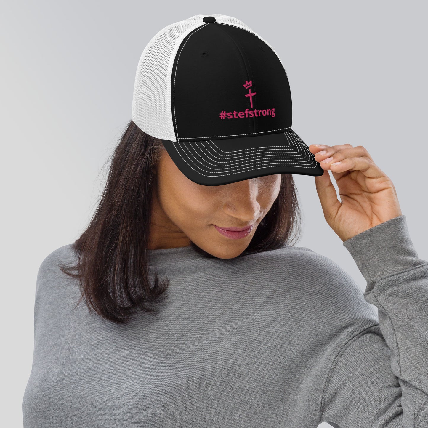 #StefStrong - Trucker Cap with Pink Cross and Crown Logo