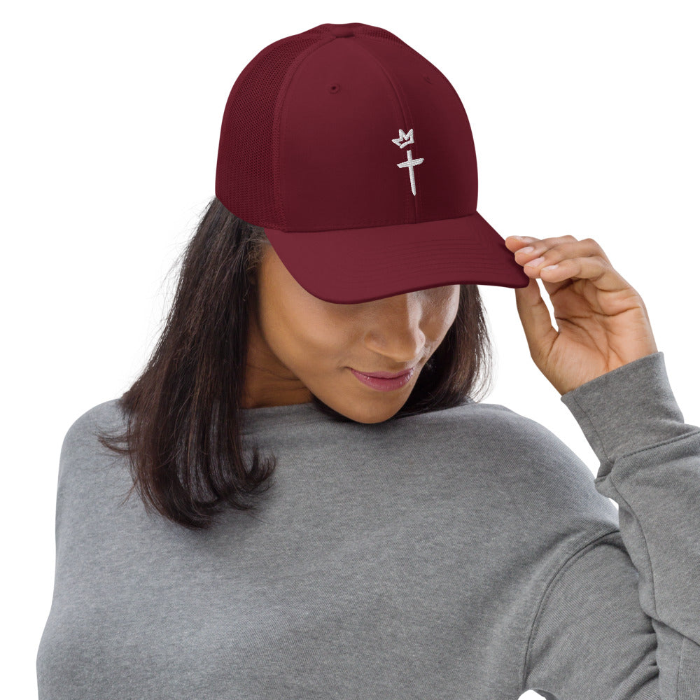 White Embroidery - Crown and Cross Logo - Trucker Cap