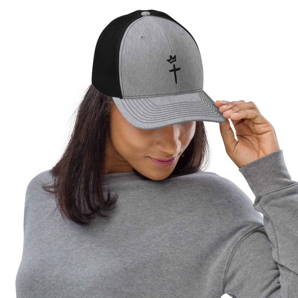 Black Embroidery - Crown and Cross Logo - Trucker Cap