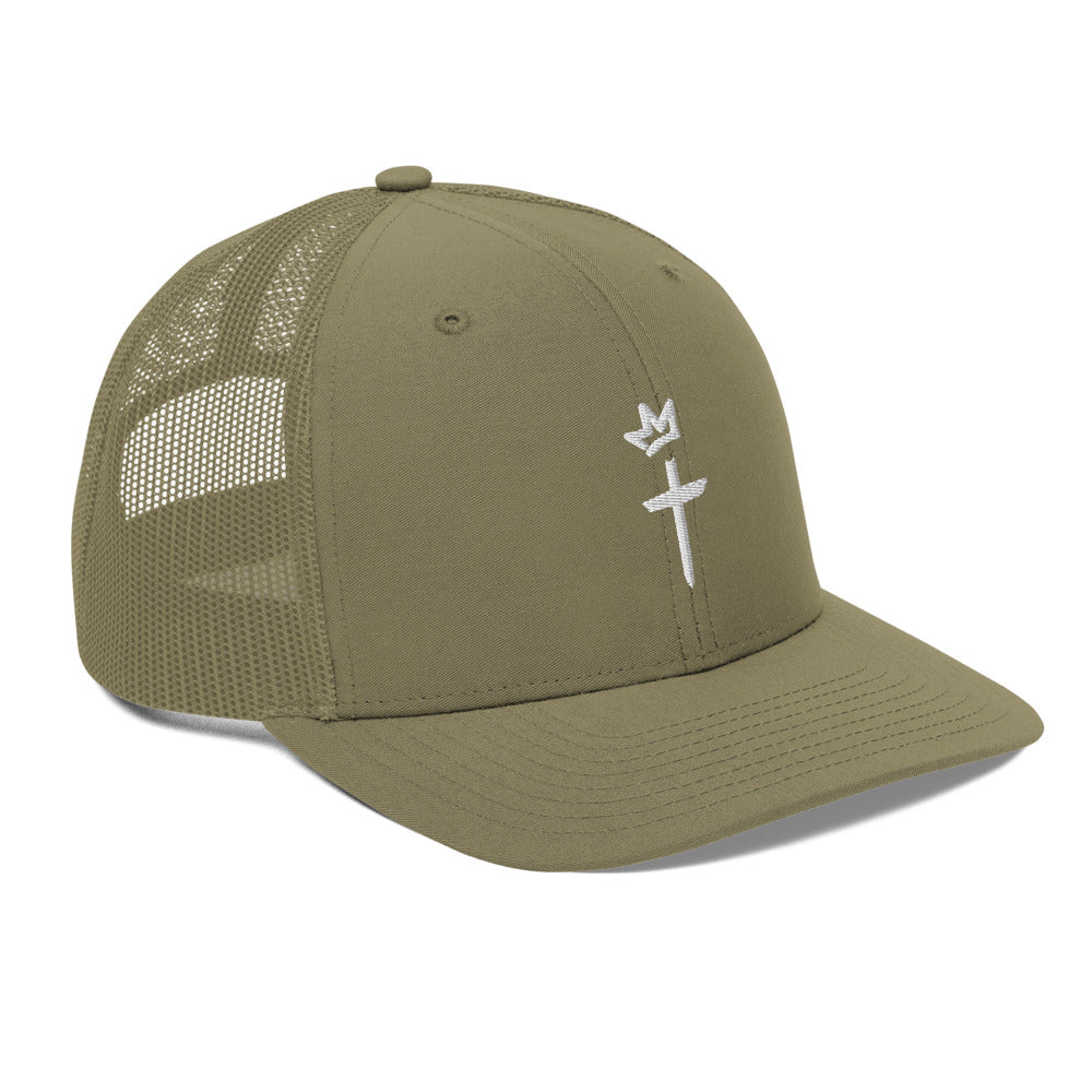 White Embroidery - Crown and Cross Logo - Trucker Cap