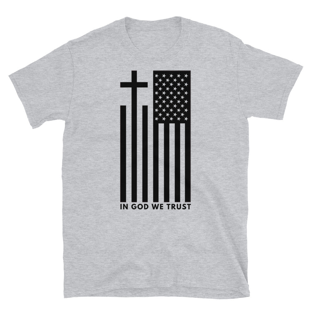 "In God We Trust" Cross + American Flag Short-Sleeve Unisex T-Shirt