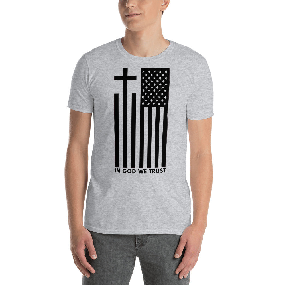 "In God We Trust" Cross + American Flag Short-Sleeve Unisex T-Shirt