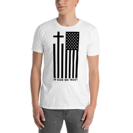 "In God We Trust" Cross + American Flag Short-Sleeve Unisex T-Shirt